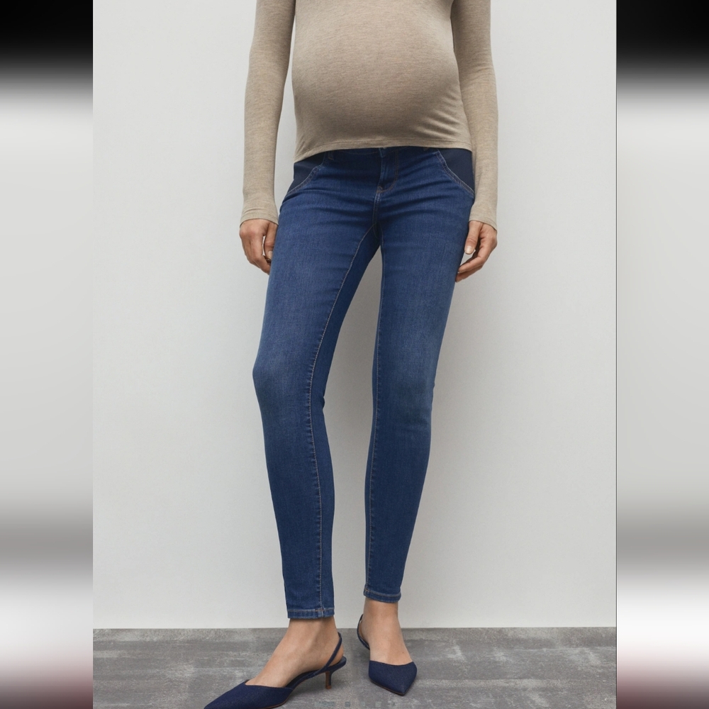 MNG MANGO | Women's Med Wash Low Waist Ankle Length Maternity Skinny Jeans